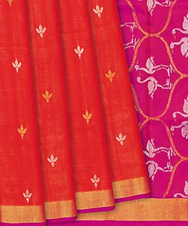 Orange Handloom Uppada Silk Saree With Floral Motif