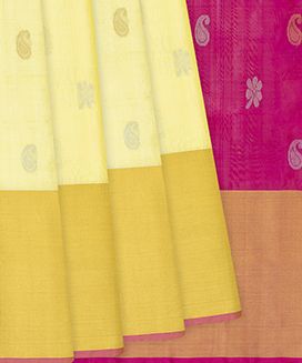 Yellow Handloom Uppada Silk Saree With Mango Zari Buttas
