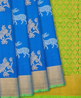 Sky Blue Handloom Uppada Silk Saree With Deer & Annam motifs
