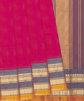 Hot Pink Handloom Gadwal Cotton Saree With Contrast Border
