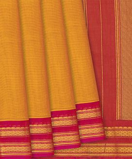 Mango Yellow Handloom Gadwal Cotton Saree With Contrast Border
