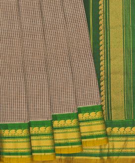 Beige Handloom Gadwal Cotton Saree With Checks & Contrast Border
