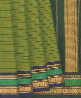 Green Handloom Gadwal Cotton Saree With Stripes