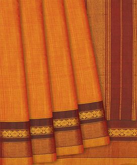 Orange Handloom Gadwal Cotton Saree With Flower Bud Motifs
