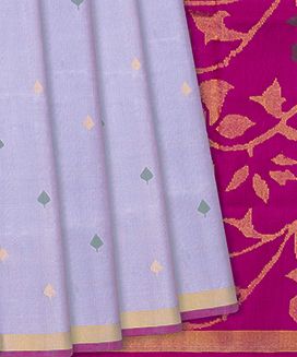 Steel Blue Handloom Uppada Silk Saree With Floral Motifs
