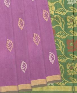 Lilac Handloom Uppada Silk Saree With Leaf Motifs
