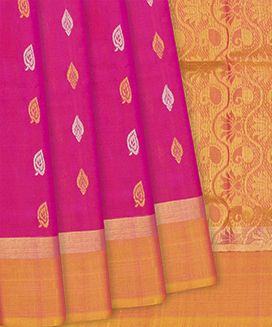 Pink Handloom Uppada Silk Saree With Floral Motifs
