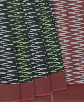 Dark Grey Handloom Orissa Cotton Saree With Tie & Dye Chevron Motifs