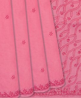 Baby Pink Chikankari Embroidered Cotton Saree With Mango Motifs