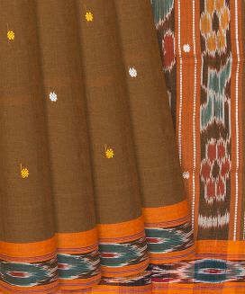 Dark Olive Handloom Orissa Cotton Saree With Kamalam Motifs
