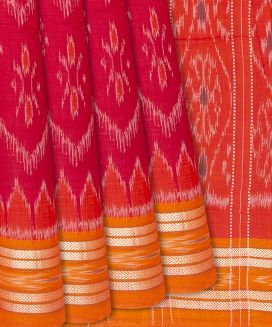 Red Handloom Orissa Cotton Saree With Tie & Dye Motifs
