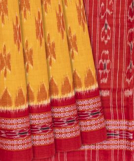 Yellow Handloom Orissa Cotton Saree With Tie & Dye Motifs

