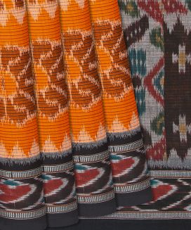 Orange Handloom Orissa Cotton Saree With Tie & Dye Floral Motifs
