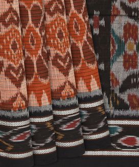 Rust Handloom Orissa Cotton Saree With Tie & Dye Motifs
