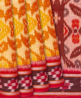 Yellow Handloom Orissa Cotton Saree With Tie & Dye Motifs
