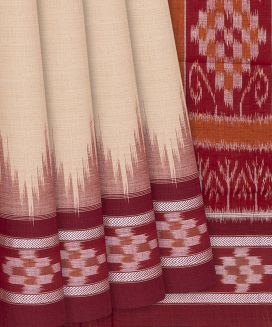 Cream Handloom Orissa Cotton Saree With Tie & Dye Border
