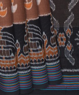 Brown Handloom Orissa Cotton Saree With Tie & Dye Dia Motifs
