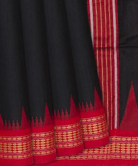 Black Woven Dupion Silk Saree With Red Border
