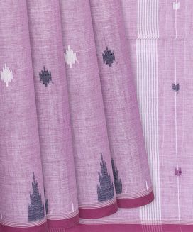 Lavender Handloom Bengal Cotton Saree With Diamond Motifs
