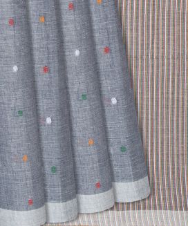 Grey Handloom Bengal Cotton Saree With Coin Motifs
