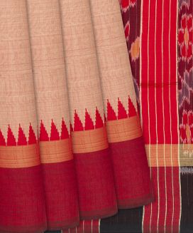 Dusty Pink Woven Dupion Silk Saree With Contrast Red Border
