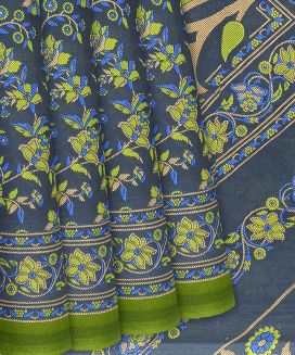 Dark Grey Woven Jaipur Cotton Saree With Floral Motifs
