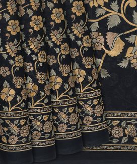 Black Woven Jaipur Cotton Saree With Floral Motifs
