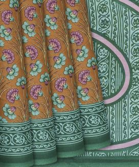 Brown Woven Jaipur Cotton Saree With Floral Motifs
