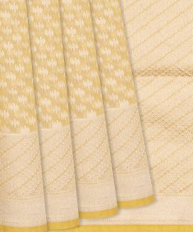 Yellow Handloom Banarasi Cotton Saree With Triangle Motifs

