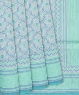 Light Blue Handloom Banarasi Cotton Saree With Floral Jaal Motifs
