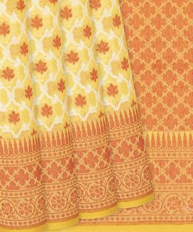 Yellow Handloom Banarasi Cotton Saree With Floral Jaal Motifs
