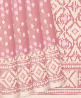 Baby Pink Handloom Banarasi Cotton Saree With Diamond Motifs
