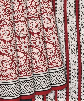 Crimson Jaipur Cotton Saree With Printed Floral Motifs
