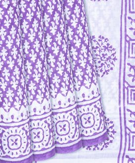 Lavender Jaipur Cotton Saree With Printed Floral Motifs
