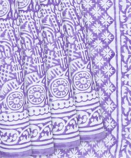 Violet Jaipur Cotton Saree With Printed Flower Motifs
