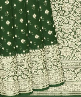 Bottle Green Handloom Banarasi Khaddi Georgette Saree With Floral Motifs
