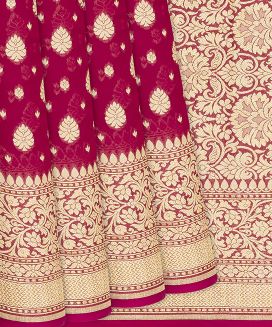 Pink Handloom Banarasi Khaddi Georgette Saree With Floral Buttas
