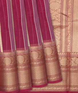 Pink Handwoven Banarasi Organza Rangkat Saree With Stripes
