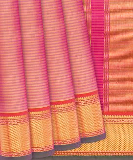 Peach Handloom Kanchipuram Silk Saree With Stripes
