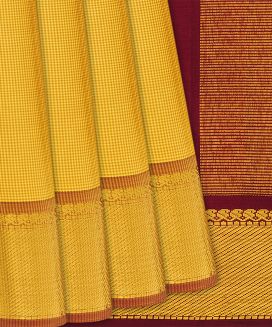 Yellow Handloom Kanchipuram Silk Saree With Checks
