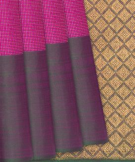 Pink Handloom Kanchipuram Silk Saree With Dotted Checks
