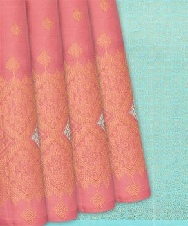 Dusty Pink Handloom Kanchipuram Silk Saree With Geometric Floral Motifs

