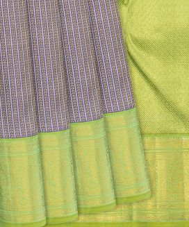 Grey Handwoven Kanchipuram Korvai Silk Saree With Stripes
