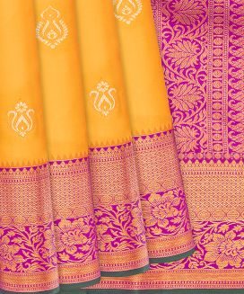 Yellow Woven Silk Saree With Floral Motif Buttas
