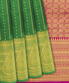 Green Woven Silk Saree With Zari Stripes

