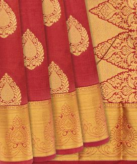 Red Woven Silk Saree With Floral Motifs
