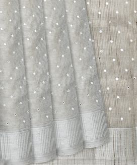Grey Woven Chanderi Cotton Saree With Embroidered Sequins
