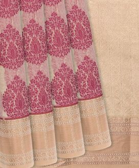 Beige Woven Chanderi Cotton Saree With Crimson Floral Butta Motifs
