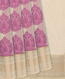 Beige Woven Chanderi Cotton Saree With Pink Floral Butta Motifs

