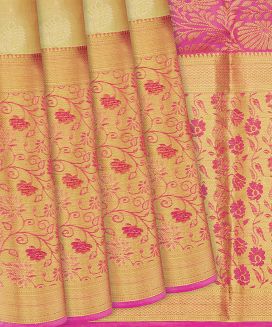 Sandal Woven Silk Saree With Floral Motifs
